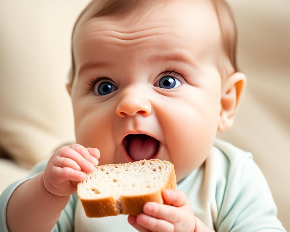 eerste hap brood baby